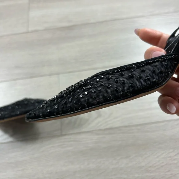 Rene Caovilla Black Sequin Pointed Toe Low Heels - Picture 11 of 13